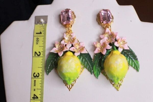 SOLD! 9723 Baroque Large Lemon Fruit Flower Blossom Pink Earrings - Image 6