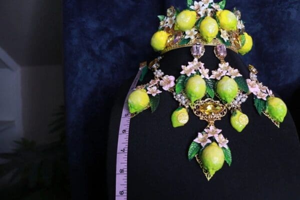 SOLD 9724 Baroque 3D Effect Triple Lemon Fruit Statement Necklace - Image 5