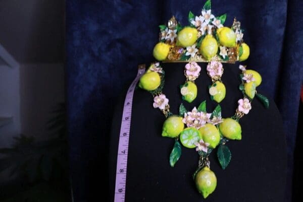 SOLD! 9726 Set Of Baroque 3D Effect Lemon Fruit Statement Necklace+ Earrings - Image 5