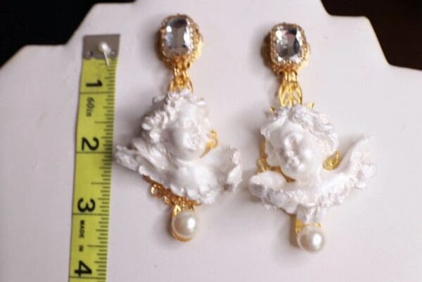 SOLD! 9727 Baroque White Small chubby Cherubs Angels Earrings - Image 5
