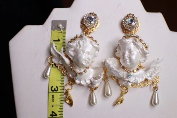 SOLD! 9729 Baroque White Large Chubby Cherubs Angels Earrings - Image 7