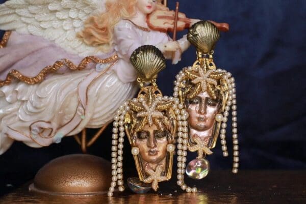 SOLD! 9732 Medusa Mermaid Nautical Baroque Studs Earrings - Image 3
