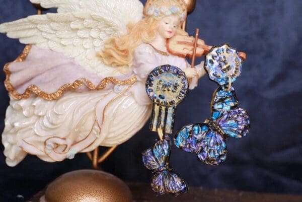 SOLD! 9733 Iridescent Post Office Butterflies Light Weight Studs Earrings - Image 2