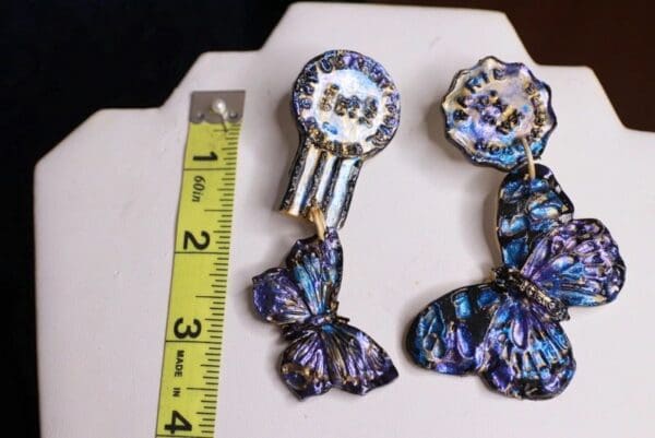 SOLD! 9733 Iridescent Post Office Butterflies Light Weight Studs Earrings - Image 5
