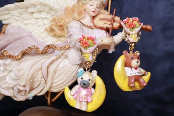 SOLD! 9734 Adorable Teddy Bear On The Moon Light Weight Studs Earrings