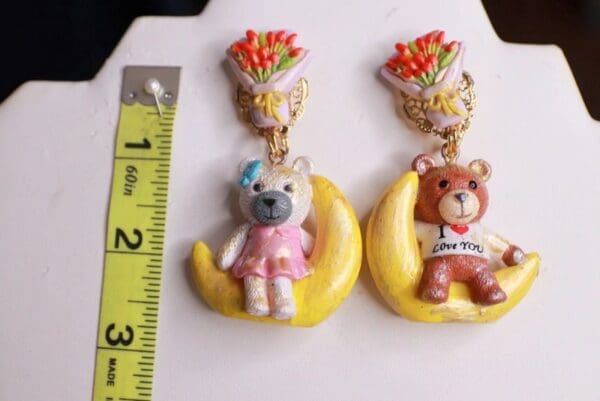 SOLD! 9734 Adorable Teddy Bear On The Moon Light Weight Studs Earrings - Image 5