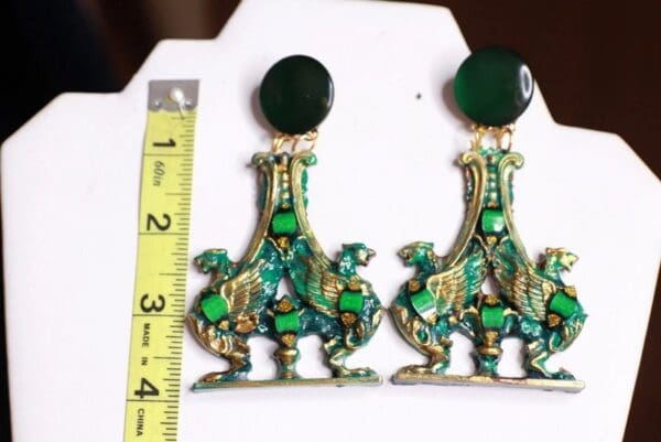 SOLD! 9740 Vintage Style Green Gargoyles Baroque Studs Earrings - Image 5