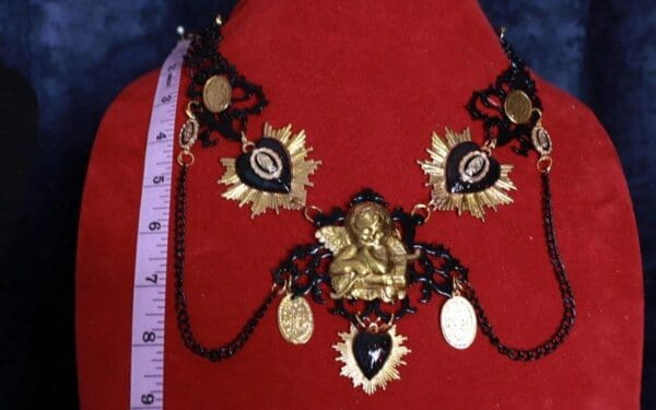 SOLD! 9743 Baroque Sacred Heart Cherub Black Statement Necklace - Image 5