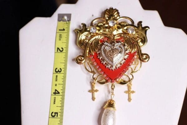 SOLD! 9747 Baroque Alta Moda Sacred Heart Massive Brooch Pin - Image 5