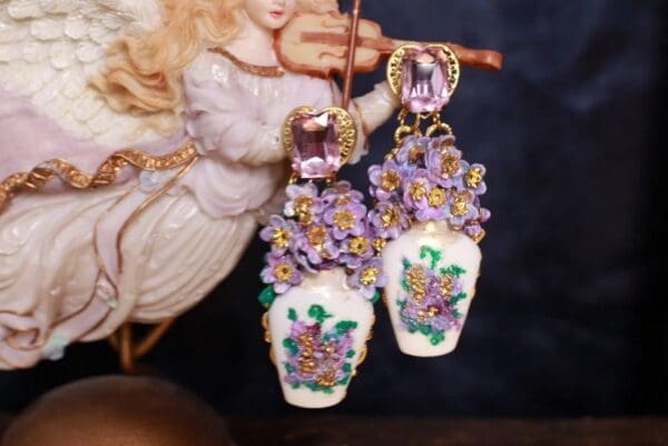 SOLD! 9747 Baroque Hydrangea Vase Earrings Studs