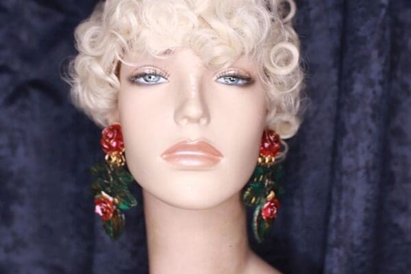 SOLD! 9759 Art Jewelry Vivid Roses Leaf 3D Effect Studs Earrings - Image 4