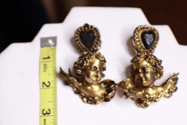 SOLD! 9764 Baroque Vintage Style Gold Chubby Cherubs Studs Earrings - Image 6