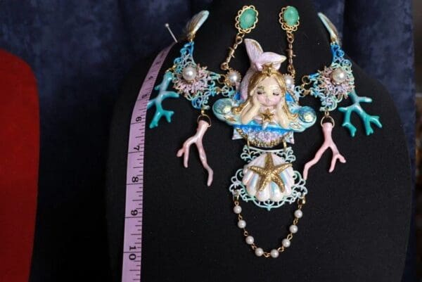 SOLD! 9767 Necklace+ Earrings Set Nautical Sleeping Mermaid Corals - Image 2