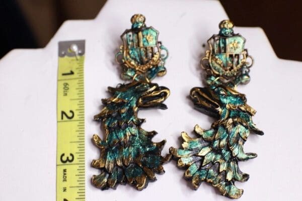 SOLD! 9770 Medieval Gargoyles Iridescent Studs Earrings - Image 5