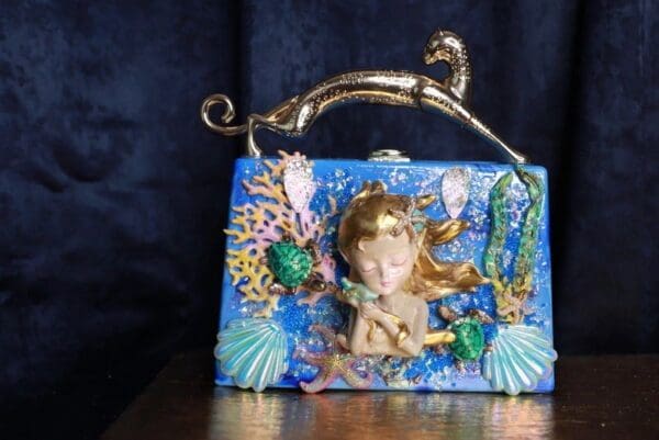SOLD! 9771 Baroque Boutique Style Mermaid Seahorses Nautical Embellished Handbag - Image 2