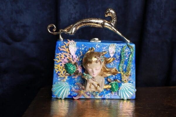 SOLD! 9771 Baroque Boutique Style Mermaid Seahorses Nautical Embellished Handbag - Image 3