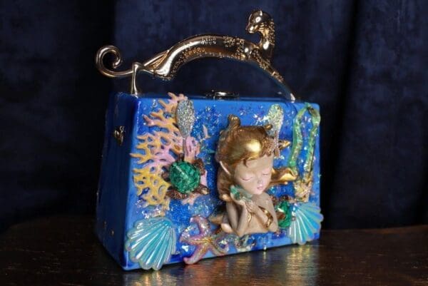 SOLD! 9771 Baroque Boutique Style Mermaid Seahorses Nautical Embellished Handbag - Image 4