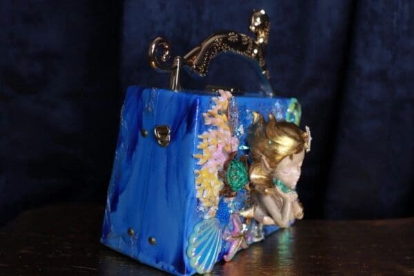 SOLD! 9771 Baroque Boutique Style Mermaid Seahorses Nautical Embellished Handbag - Image 5
