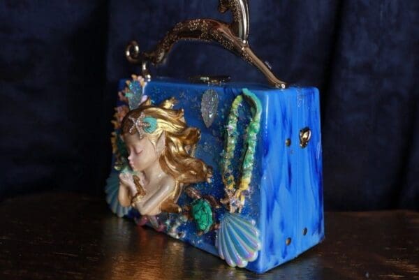 SOLD! 9771 Baroque Boutique Style Mermaid Seahorses Nautical Embellished Handbag - Image 6
