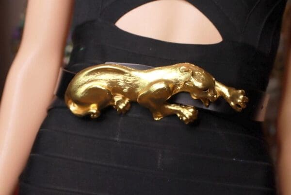 SOLD! 9772 Massive Gold Leopard Buckle Adjustable Waist Belt