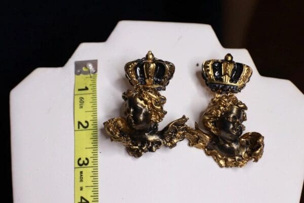 SOLD! 9788 Baroque Vintage Style Gold Chubby Cherubs Crown Studs Earrings - Image 6