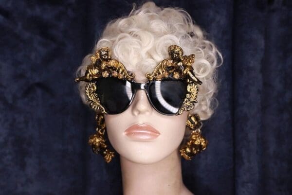 SOLD! 9788 Baroque Vintage Style Gold Chubby Cherubs Crown Studs Earrings - Image 3