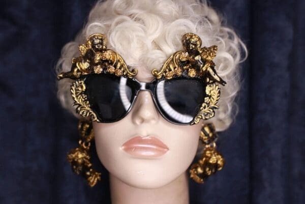 SOLD! 9788 Baroque Vintage Style Gold Chubby Cherubs Crown Studs Earrings - Image 4