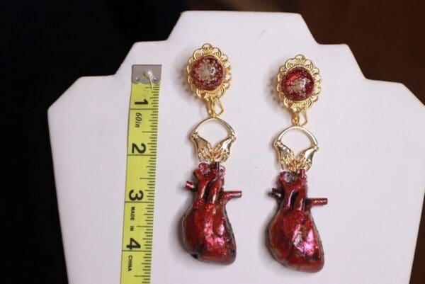 SOLD! 9794 Art Jewelry Realistic Heart Earrings Studs - Image 6