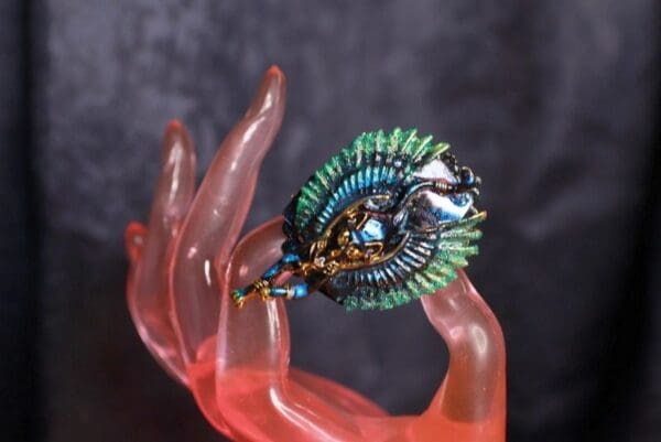 SOLD! 9802 Egyptian Revival Bastet Genuine Malachite Adjustable Cocktail Ring - Image 2