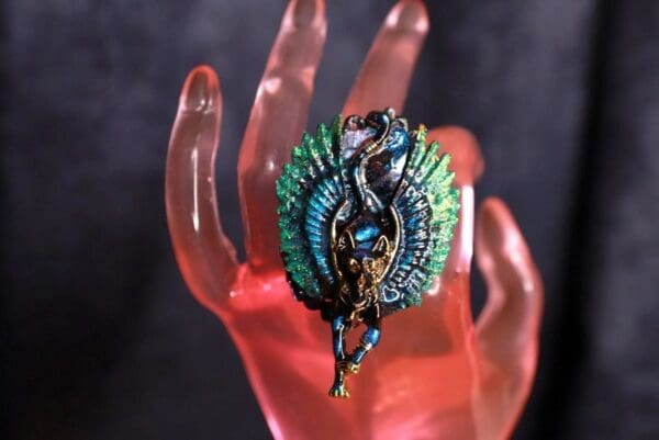 SOLD! 9802 Egyptian Revival Bastet Genuine Malachite Adjustable Cocktail Ring
