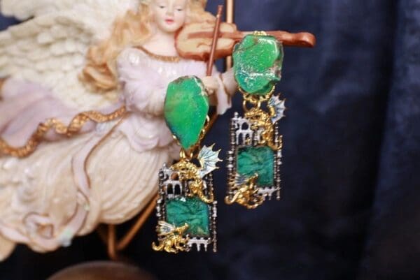 SOLD! 9804 Medieval Dragons Castel Vintage Style Studs Earrings - Image 2