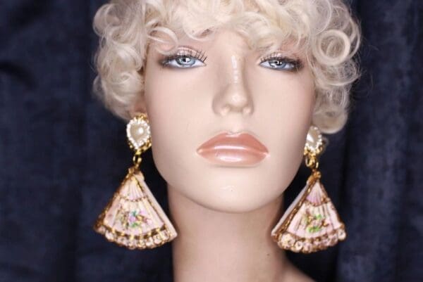 SOLD! 9807 Marie Antoinette Huge Fans Vintage Style Studs Earrings - Image 6