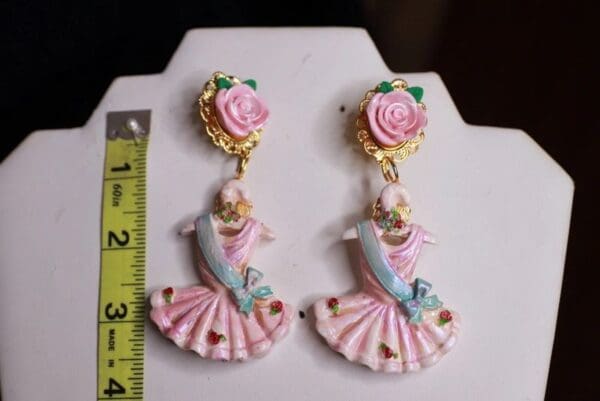 SOLD! 9809 Art Jewelry Ballerina Dress 3D Effect Studs Earrings - Image 7