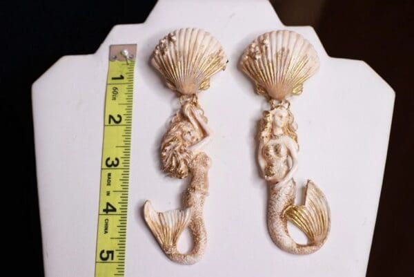 SOLD! 9810 Nautical Faced Mermaids Vintage Style Hand Painted Earrings - Image 3