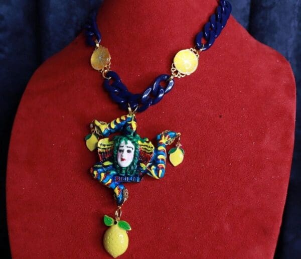 SOLD! 9811 Sicilian Trinacria With Lemons Art Jewelry 3D Effect Necklace - Image 3