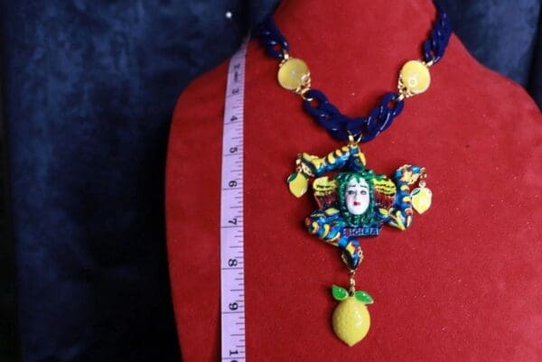SOLD! 9811 Sicilian Trinacria With Lemons Art Jewelry 3D Effect Necklace - Image 4