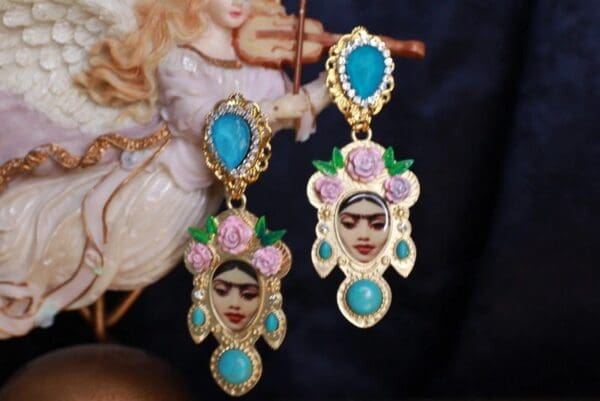 SOLD! 9813 Frida Kahlo Turquoise Studs Earrings