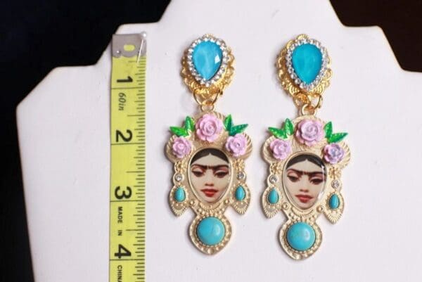 SOLD! 9813 Frida Kahlo Turquoise Studs Earrings - Image 4