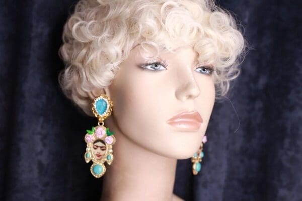 SOLD! 9813 Frida Kahlo Turquoise Studs Earrings - Image 3
