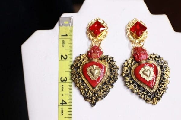 SOLD! 9815 Baroque Sacred Heart Vintage Style Studs Earrings - Image 4