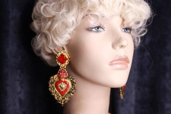 SOLD! 9815 Baroque Sacred Heart Vintage Style Studs Earrings - Image 3