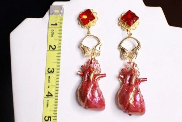 SOLD! 9816 Goth 3D Effect Realistic Heart Studs Earrings - Image 6