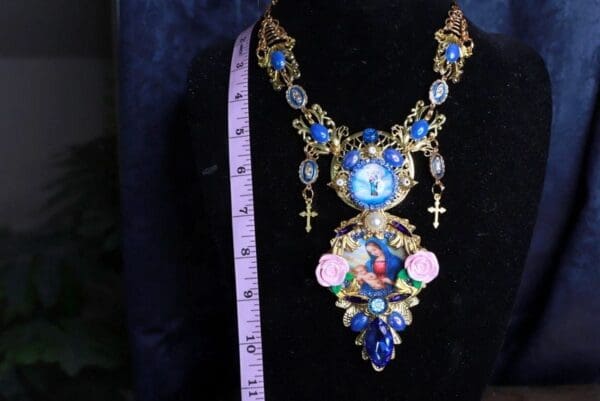 SOLD! 9817 Virgin Mary Madonna Blue Massive Necklace - Image 7