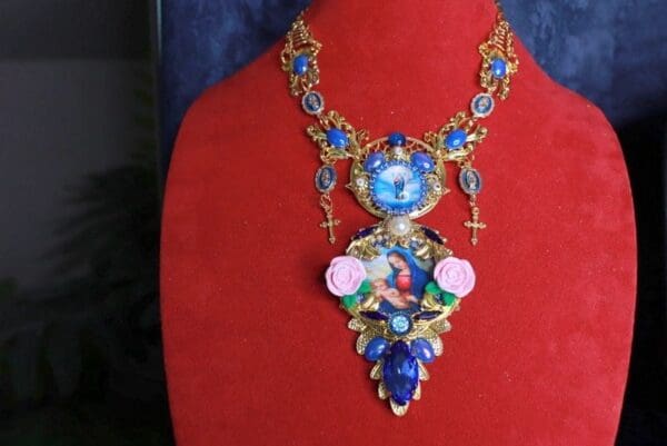 SOLD! 9817 Virgin Mary Madonna Blue Massive Necklace - Image 4