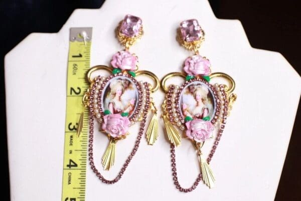 SOLD! 9824 Marie Antoinette Long Pink Flowers Studs Earrings - Image 5
