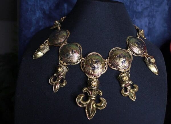 SOLD! 9827 Medieval Leopards Fleur De Lis Massive Necklace - Image 2