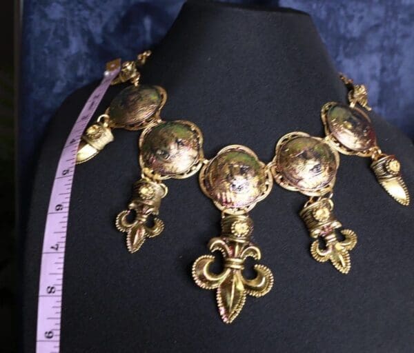 SOLD! 9827 Medieval Leopards Fleur De Lis Massive Necklace - Image 4