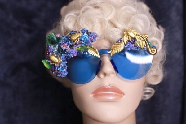 SOLD! 9831 Blue Lilac Bugs Embellished Sunglasses - Image 3