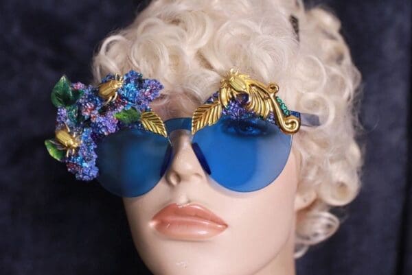 SOLD! 9831 Blue Lilac Bugs Embellished Sunglasses - Image 4