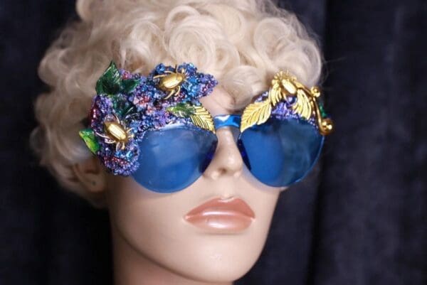 SOLD! 9831 Blue Lilac Bugs Embellished Sunglasses - Image 5